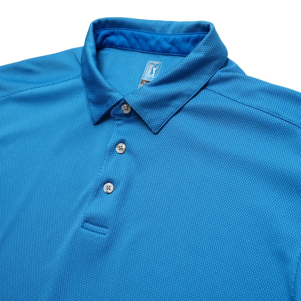 PGA Tour Golf Polo Mens L Blue Diamond Weave Moisture Wicking Shirt